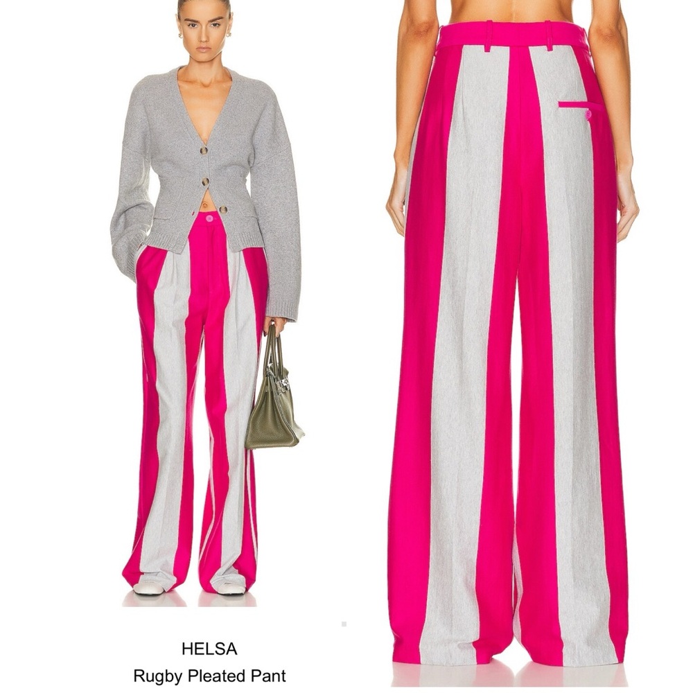 HELSA NWOT wide leg pleated trouser Pink/Gray Stripe Organic cotton Large